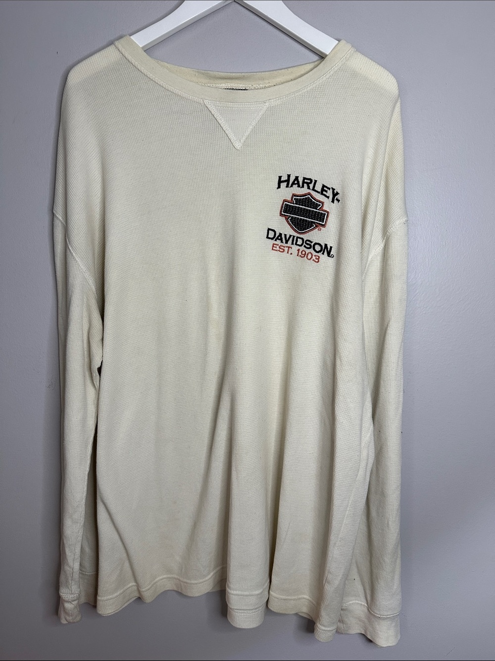 Harley-Davidson Cream Crewneck Waffle Knit Sweatshirt with Logo size XL